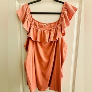 Cato salmon ruffled neck tank